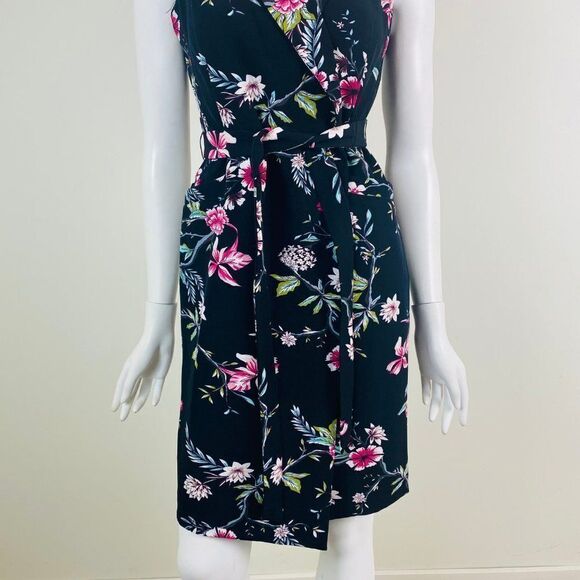 Calvin Klein Black Spring Floral Belted Wrap Dress - Picture 3 of 6